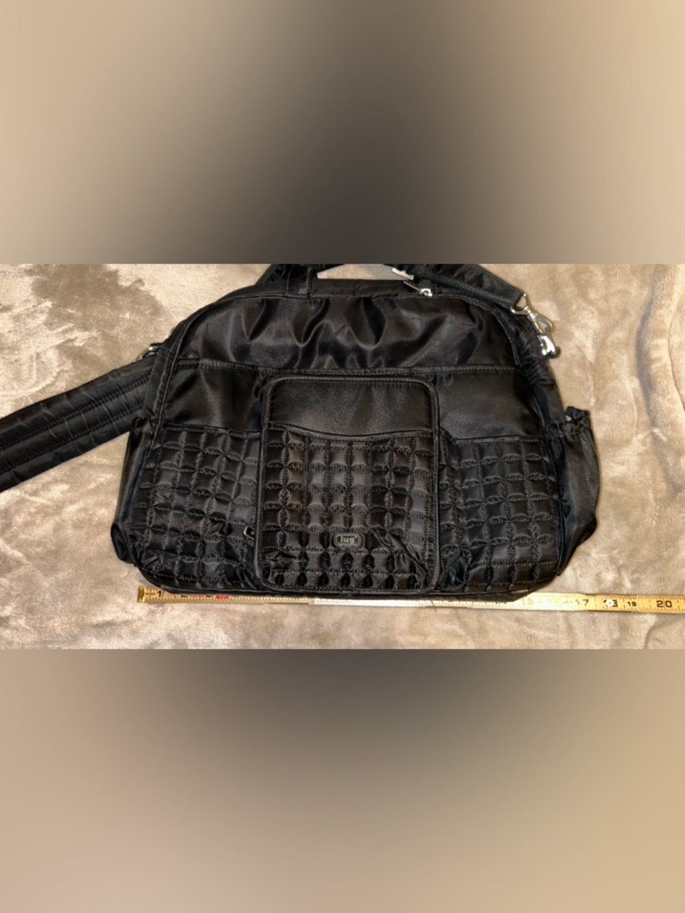 New never used Lug Black Quilted Large Bag Adjustable Strap Multiple Compartment